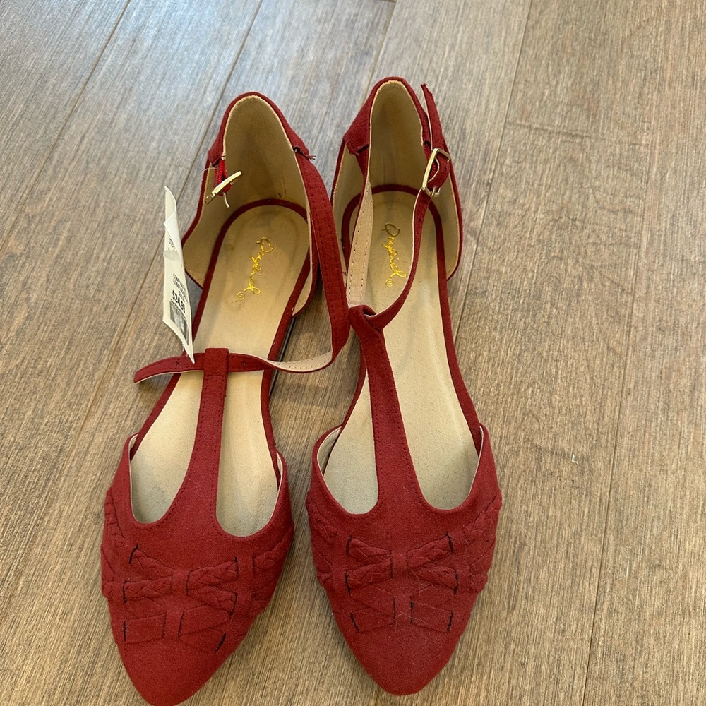 Chic Red T-Strap Flats